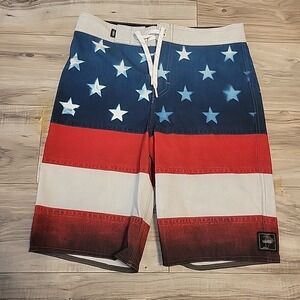 Vans Swim Trunks Youth 27 Red White Blue Stars American Flag‎ Patriotic Unlined